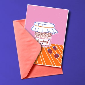 Carte postale CONFITURE imprimée en risographie et enveloppe colorée