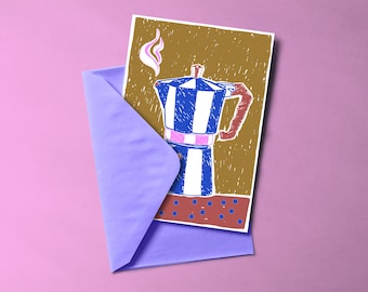 CAFE-Postkarte, im Risograph-Verfahren gedruckt und mit farbigem Umschlag versehen