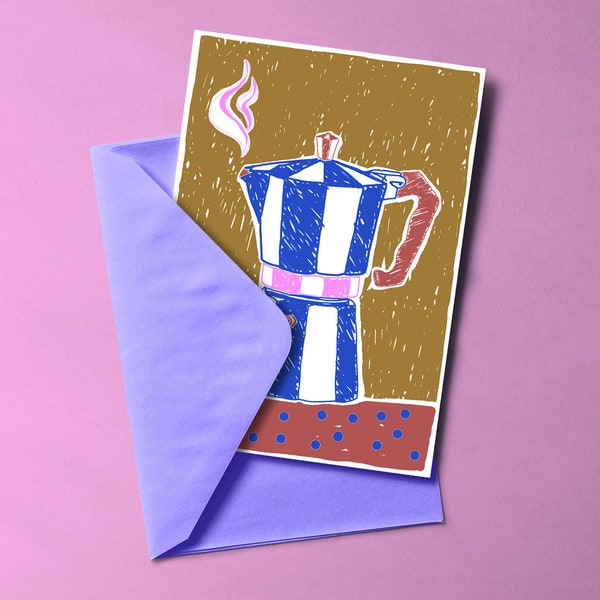 CAFE-ansichtkaart gedrukt in risografie en gekleurde envelop