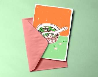MISO-SUPPE-Postkarte im Risografie-Druckverfahren und farbiger Umschlag