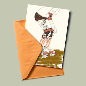 Carte postale ROLLER DERBY 2 imprimée en risographie et enveloppe colorée