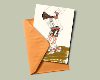 ROLLER DERBY 2 Postkarte im Risografie-Druckverfahren und farbiger Umschlag