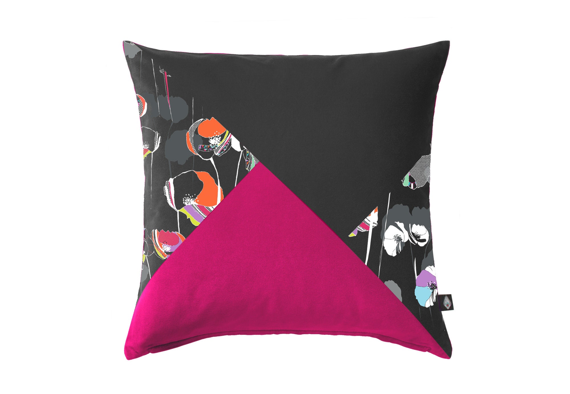 Coussin Patchwork Carré 40x40 cm Motif Poppy Fabriqué en France et à La Main