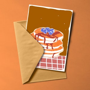 Carte postale PANCAKE imprimée en risographie et enveloppe colorée