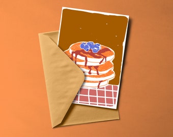 PANCAKE postcard printed in risography and colored envelope