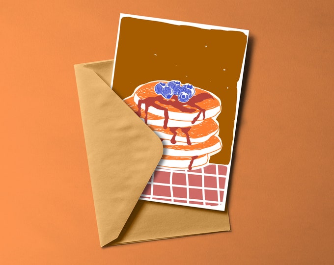 PANCAKE postcard printed in risography and colored envelope