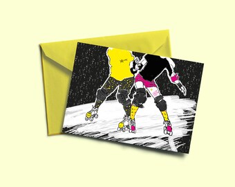 ROLLER DERBY 3 Postkarte im Risografie-Druckverfahren und farbiger Umschlag
