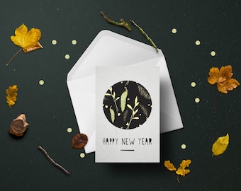 Frohes neues Jahr - Pfauen-Grafik-Grußkarte