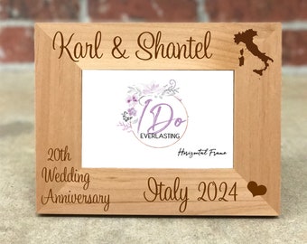 Personalized Italy Anniversary Trip Picture Frame, Custom Engraved Wedding Gift, Wedding Photo Frame, 20th Anniversary, Italy Anniversary