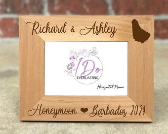 Personalized Barbados Honeymoon Picture Frame, Wedding Keepsake Gift, Newlywed Wedding Photo Frame, Honeymoon Gift, Barbados Honeymoon