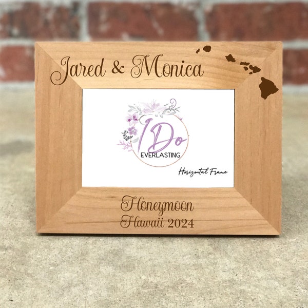 Personalized Hawaii Honeymoon Picture Frame, Custom Wedding Gift, Wedding Photo Frame, Honeymoon Gift, Hawaii Honeymoon Keepsake Frame