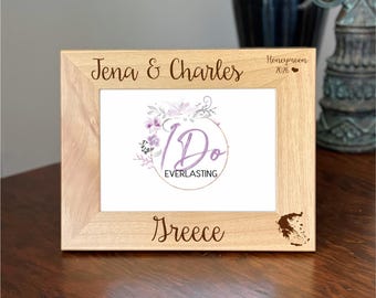 Personalized Greece Honeymoon Picture Frame, Wedding Gift, Wedding keepsake Frame, Honeymoon Gift, Greece Vacation, Bridal Shower Gift
