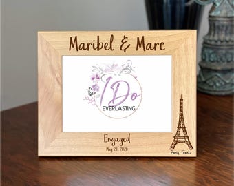Personalized Paris Engagement Picture Frame, Custom Engagement Keepsake Gift, Wedding Photo Frame, Paris Destination, France Engagement Gift