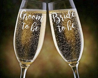 Engraved Bride & Groom Champagne Flutes, Engagement Gift