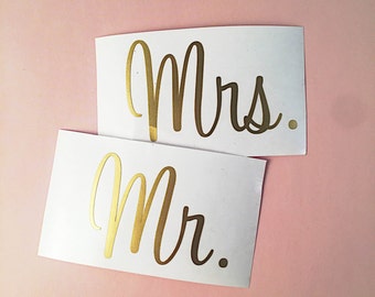 Mr & Mrs Decal Stickers - Wedding Wine Glass Decals - Mrs and Mr Champagne Glass sticker - set of 2