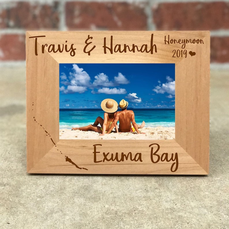 Wedding Gift Best Selling Items Honeymoon Gift Personalized Exuma Bay Honeymoon Picture Frame Exuma Bay Honeymoon Wedding Photo Frame