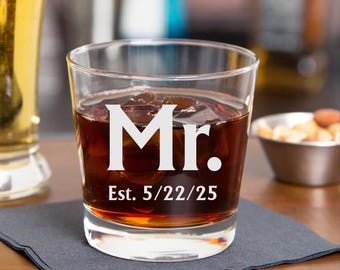 Bourbon Rocks Glass for Couple, Engraved Whiskey Glass, Old Fashioned Glass, Toasting Bourbon Glass, Personalized Wedding Keepsake Gift