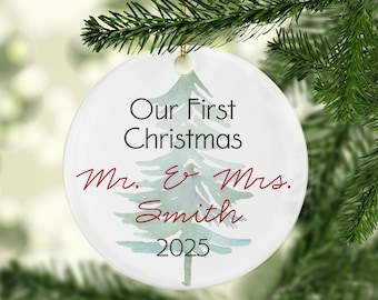 Personalized Our First Christmas Ornament, Newlywed Keepsake Gift