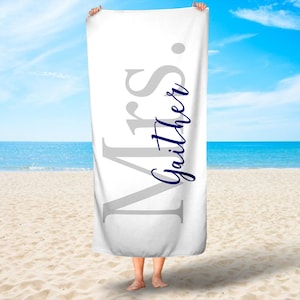 Personalized Mr. and Mrs. Beach Towel, Honeymoon Towel for Newlywed Couple, Bridal Shower Gift, Custom Couples Beach Towel, Beach Towel Gift