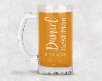 Personalized Groomsman Beer Mug, Groomsman Engraved Beer Glass, Engraved Beer Glass, Wedding Favor, Beer Stein Glass, Best Man Beer Mug Gift