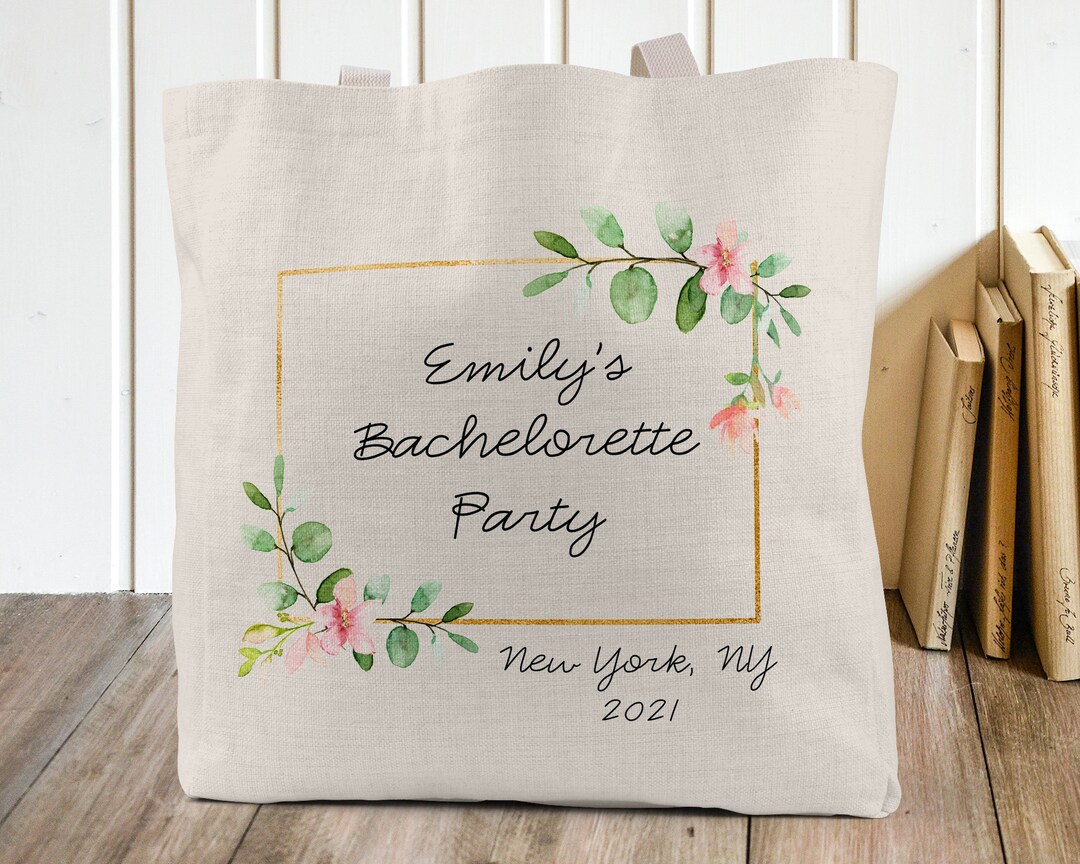 Personalized Floral Bachelorette Tote Bag, Custom Linen Tote Bag ...