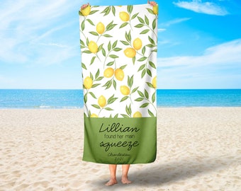 Personalized Main Squeeze Lemon Beach Towel, Lemon Beach Towel, Lemon Bachelorette Party Theme, Bachelorette Gift, Lemon Pool Party Towel