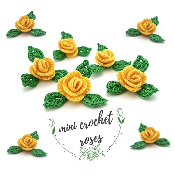 Mini applique crochet flower art Crochet yellow roses Flower crochet motif Crochet flowers Mini crochet flowers Crochet applique Mini flower