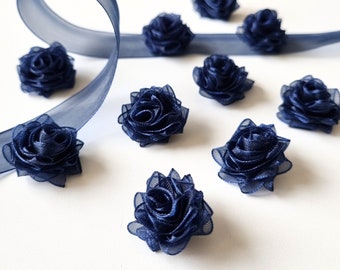 Mini fleur bleue 20 mm embellissement organza fleur appliques organza ruban rose fleurs pour artisanat tissu fleurs mini craft supply 5 pcs