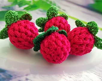 Jouer de la nourriture pour les enfants 4pcs Framboise au crochet Jouet sensoriel pour enfants Faire semblant de jouer de la nourriture Jouet d'apprentissage pour enfants Apprentissage préscolaire Crochet jouer de la nourriture Jouet pour enfants