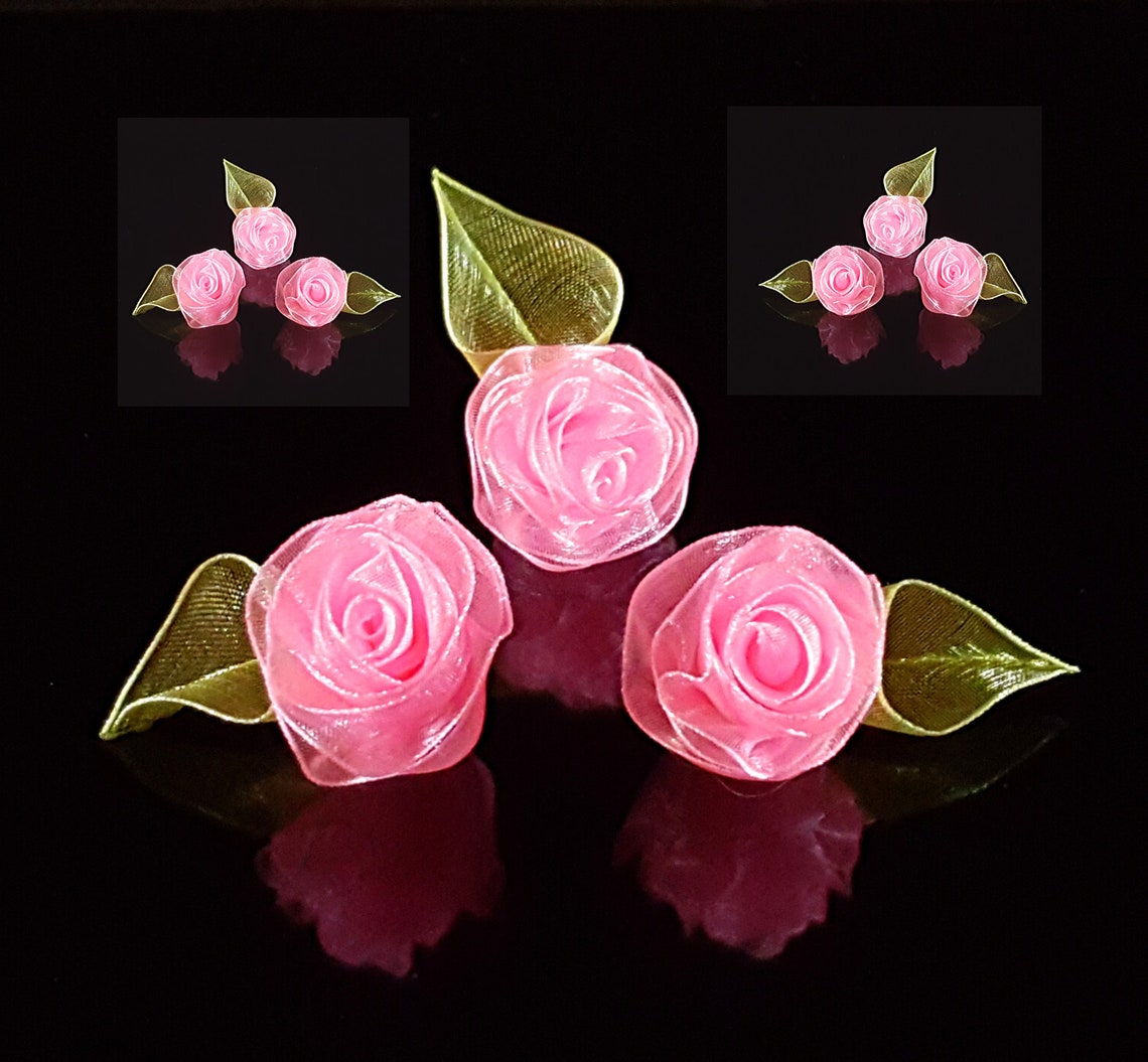 Pink Organza Flower Rose Ribbon Flower Applique Sew on Rose | Etsy