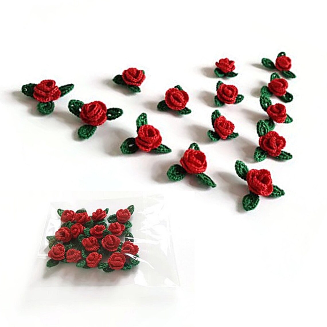 Rose flower mini Red rose applique Red crochet flower Red Etsy