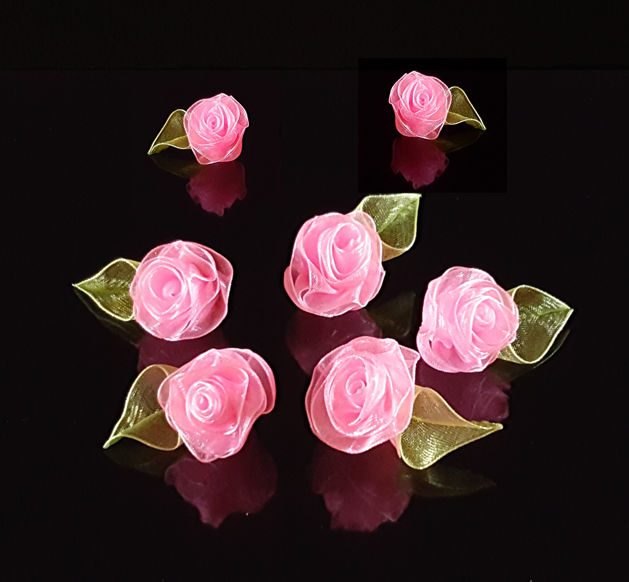 Pink Organza Flower Rose Ribbon Flower Applique Sew on Rose - Etsy