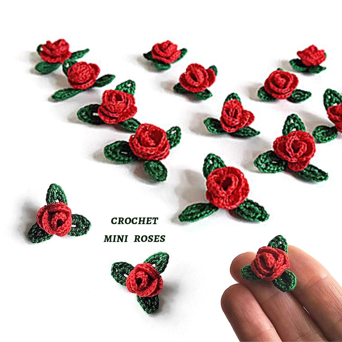Rose flower mini Red rose applique Red crochet flower Red Etsy