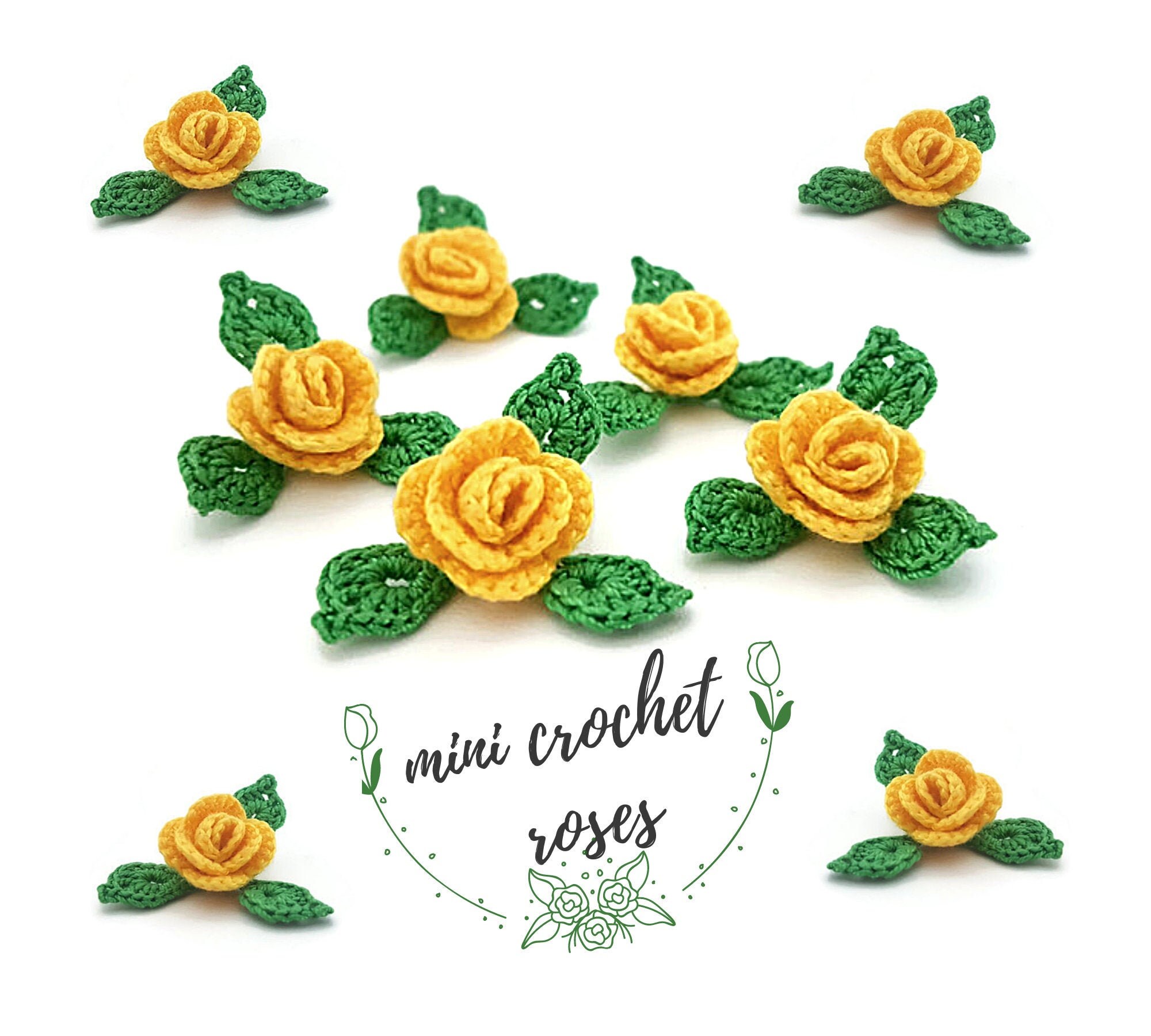 Mini Applique Crochet Flower Art Crochet Yellow Roses Flower Etsy