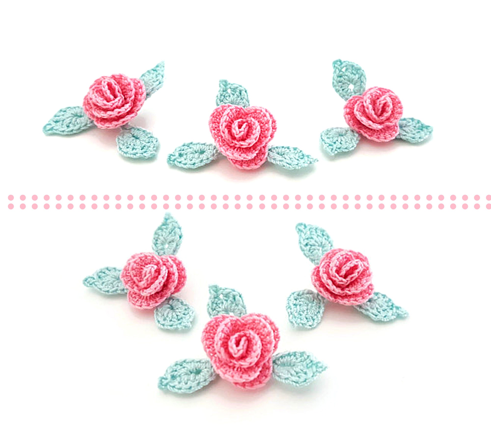 Pink Crochet Flower Applique Mini Roses Flowers Small Crochet Roses ...
