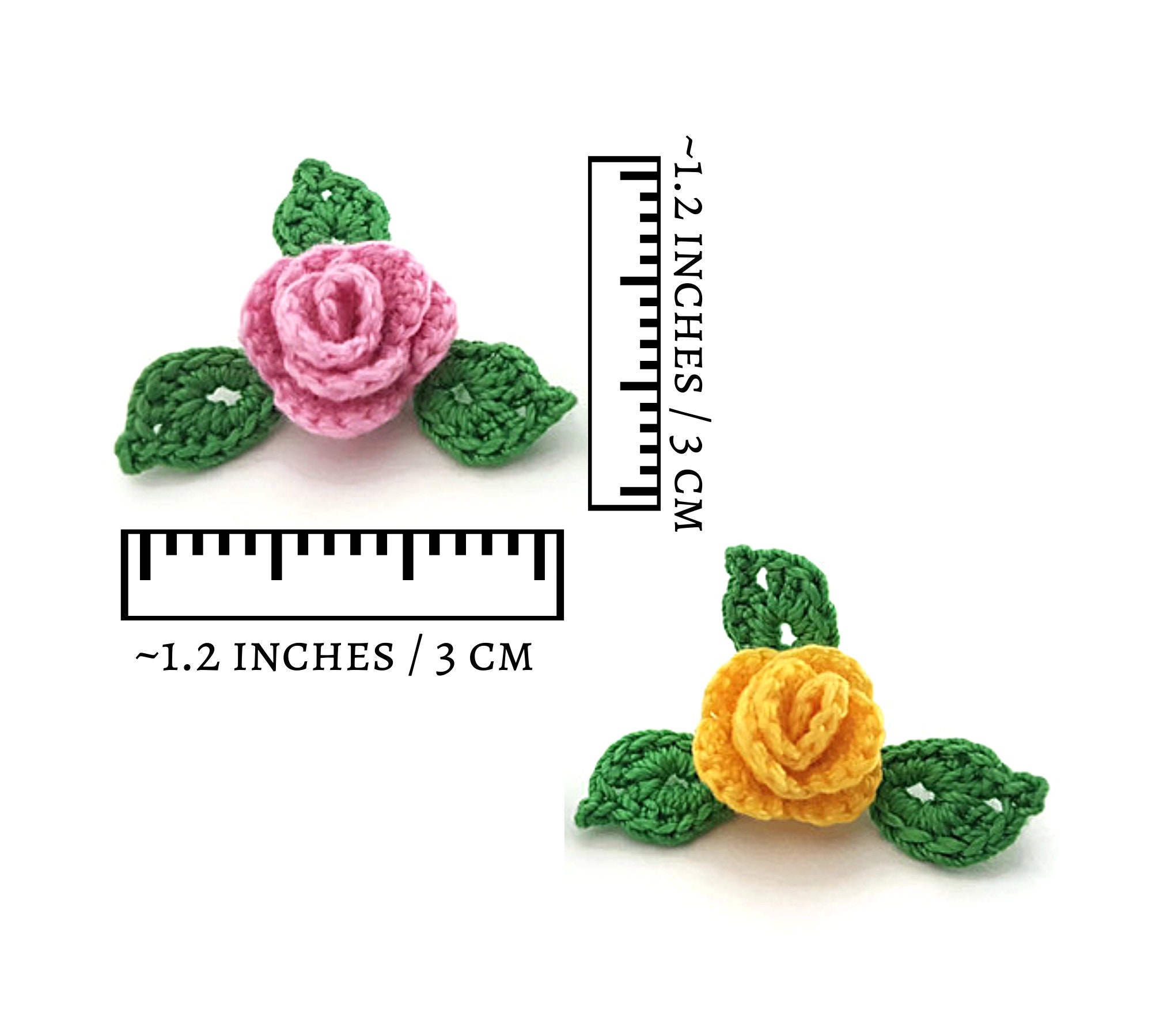 Mini Crochet Roses Appliques With Leaves Crocheted Flowers Etsy