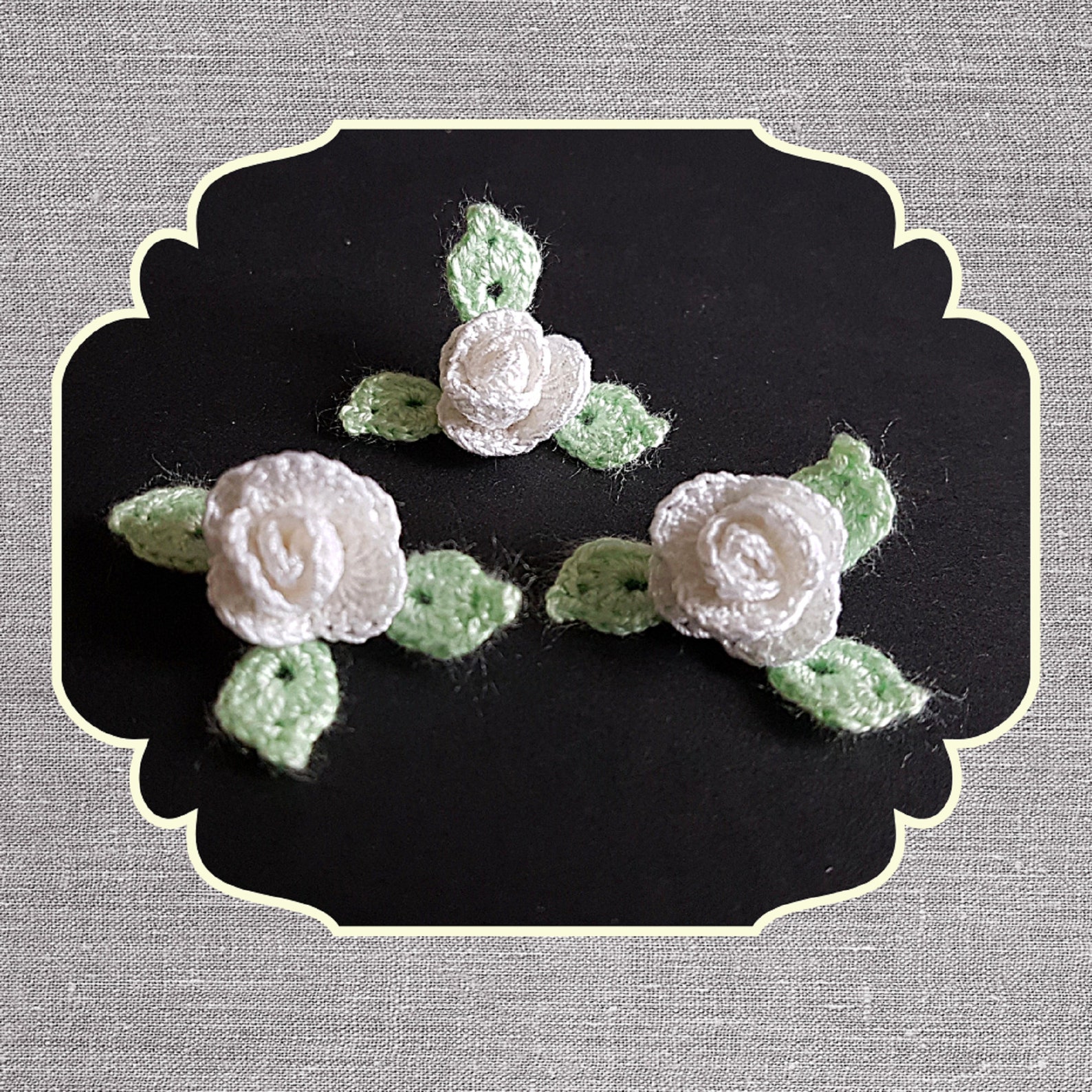 Mini Crochet Roses Flowers Applique With Leaves White Roses Etsy
