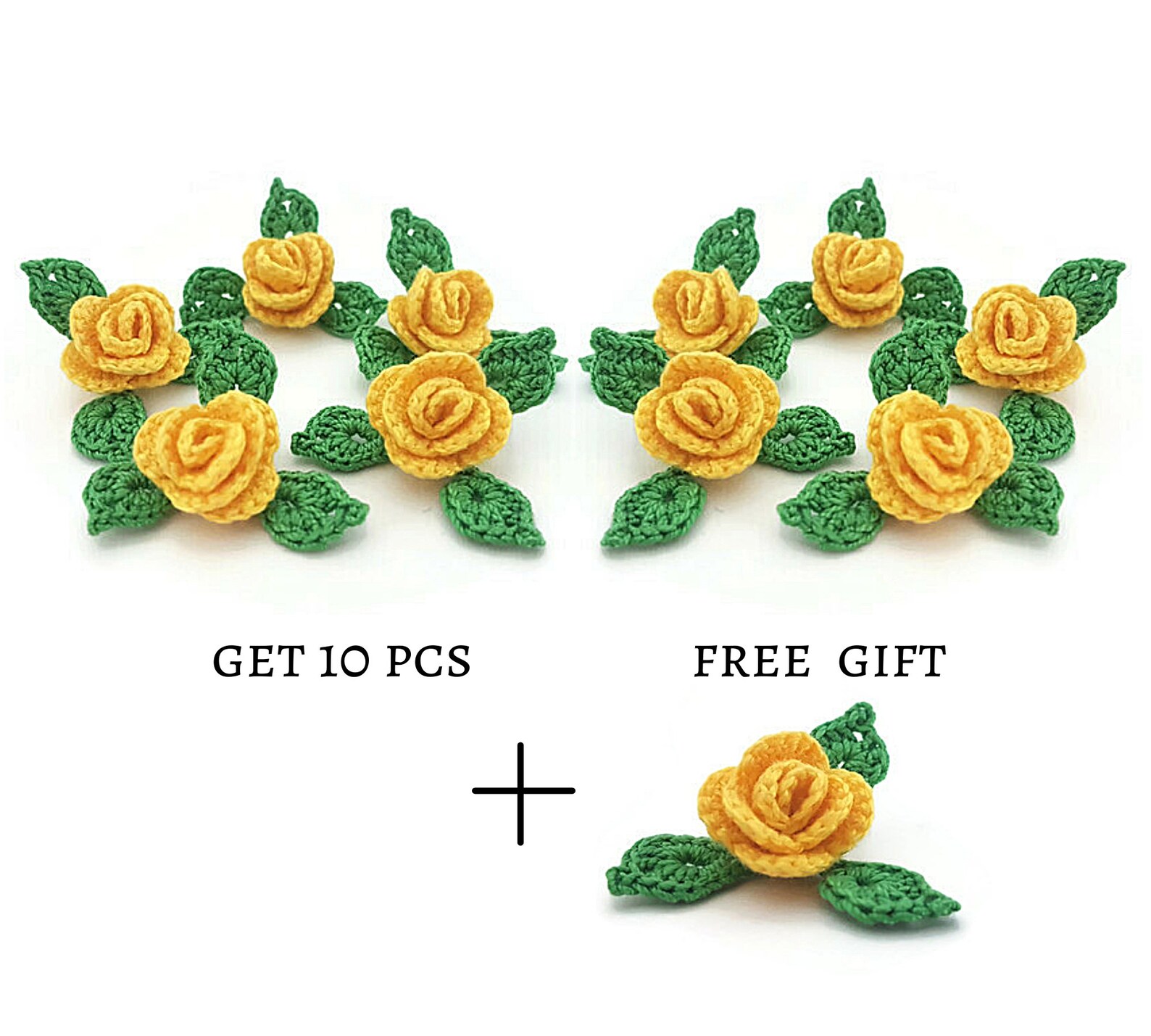 Mini Applique Crochet Flower Art Crochet Yellow Roses Flower Etsy