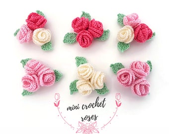 Crochet roses appliques Mini flower embellishment Crochet rose Pink rose applique Crochet floral decor Crochet appliques Rose embellishment