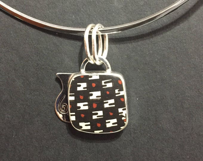 One of a Kind Mata Ortiz Sterling Silver Pendant - unique indigenous ceramic pottery shard set in a .950 pure silver bezel