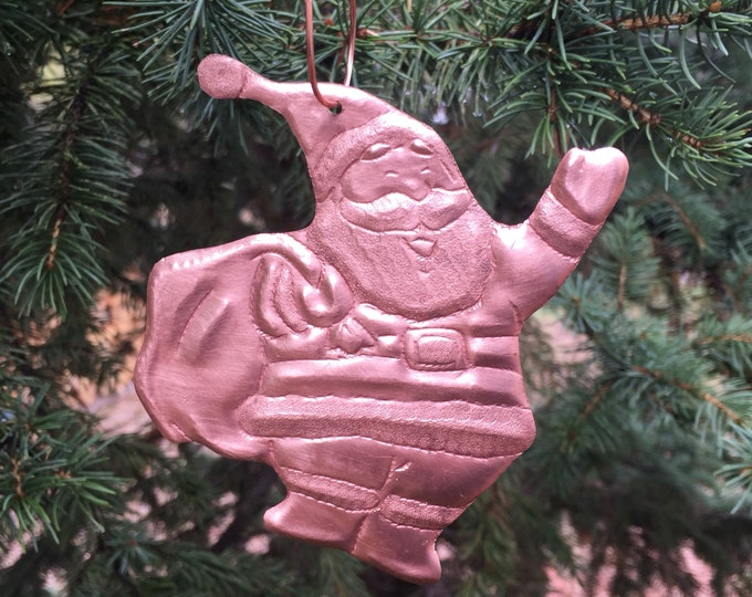 Handcrafted Hammered Copper Santa Claus Christmas Tree Ornament