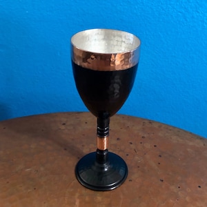 Handcrafted Hammered Copper Wine Glass 9oz Capacity - Unique Black Patina Design - Lined with Silver