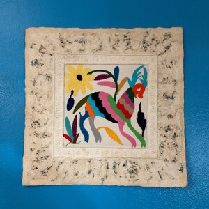 Otomí Embroidered Amate Bark Paper Wall Art: Mexican Folk Art