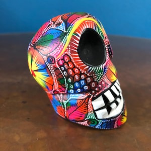 Alebrije Calavera Skull Handcrafted Wood Carving by Luis Garcia from Oaxaca, Mexico.
