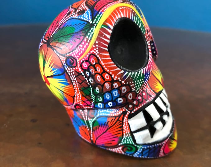 Alebrije Calavera Skull Handcrafted Wood Carving by Luis Garcia from Oaxaca, Mexico.