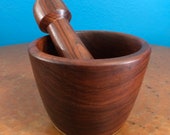 Hand carved wood mortar and pestle made with Guamuchil wood from Mexico