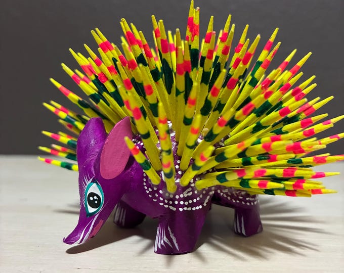 Alebrije Wood Carving Porcupine from Oaxaca, Mexico by Esperanza Martinez