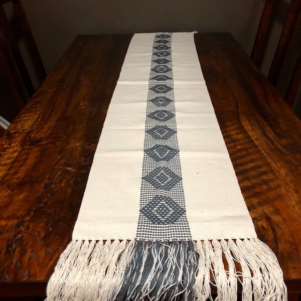 Handwoven Zapotec cotton table runner / bed runner approx. 72” x 14” (l x w)