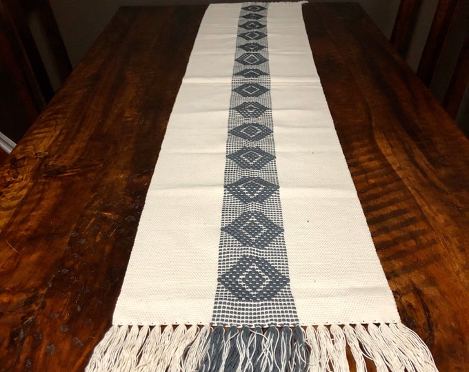 Handwoven Zapotec cotton table runner / bed runner approx. 72” x 14” (l x w)