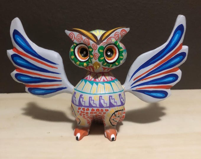 Hand Carved Wood Alebrije Owl by Zeny Fuentes and Reyna Pina